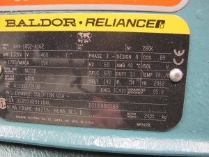 MOTOR, ELECTRIC TYPE, 175 HORSEPOWER, 480V ELEC RATING, 1786 RPM, 204 FLA AMPS, TEFC ENCLOSURE, CONTINUOUS DUTY, 1.0 SERVICE FACTOR. CLASS H INSULATION. 80 C HEAT-RISE OVER 40 C AMBIENT. MOTOR HEATER CIRCUIT TWO ELEMENTS, EACH RATED FOR 400W@240V, PARALLEL CONNECTED OPERATING AT 120V. SONGS DWG. 1814-AU599-D0003 . SO23-401-E-46. PART # DS10088588 (W-44) LOADING & HANDLING FEE $15-
